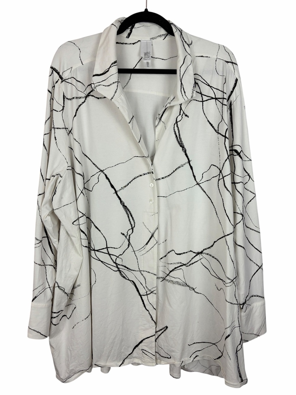 Wynne Layers 3X Abstract Print Stretch Tunic Blouse Black White Oversized